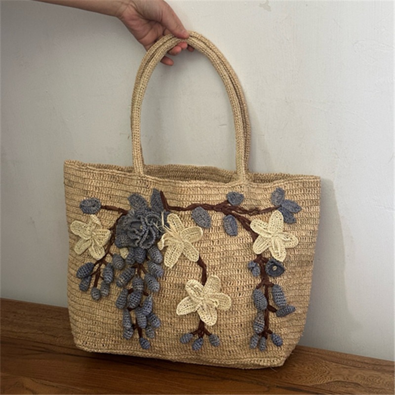New Handmade Raffia 3d Rose Ha - Women'S Raffia Bags ulasan dan harga