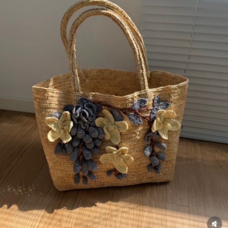 New Handmade Raffia 3d Rose Ha - Women'S Raffia Bags ulasan dan harga