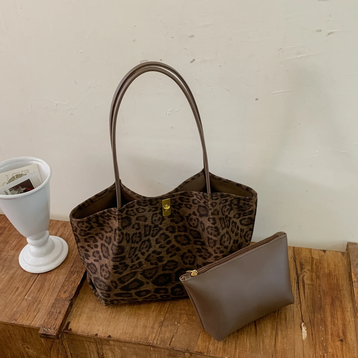 Retro Leopard Print Suede Tote - Women'S Bags Handbags ulasan dan harga
